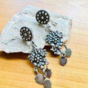 Vintage Traditional Indian Oxidized Silver Dangling Earrings
